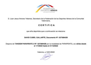 Licencia federativa de valencia para poder hacer vuelos biplaza en parapente