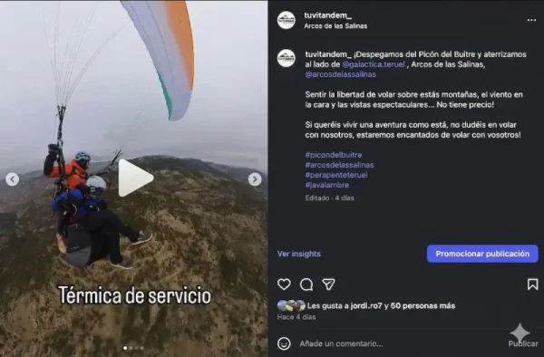 Volar en parapente, saltar en parapente, tirarse en parapente en la provincia de Teruel con TuviTándem